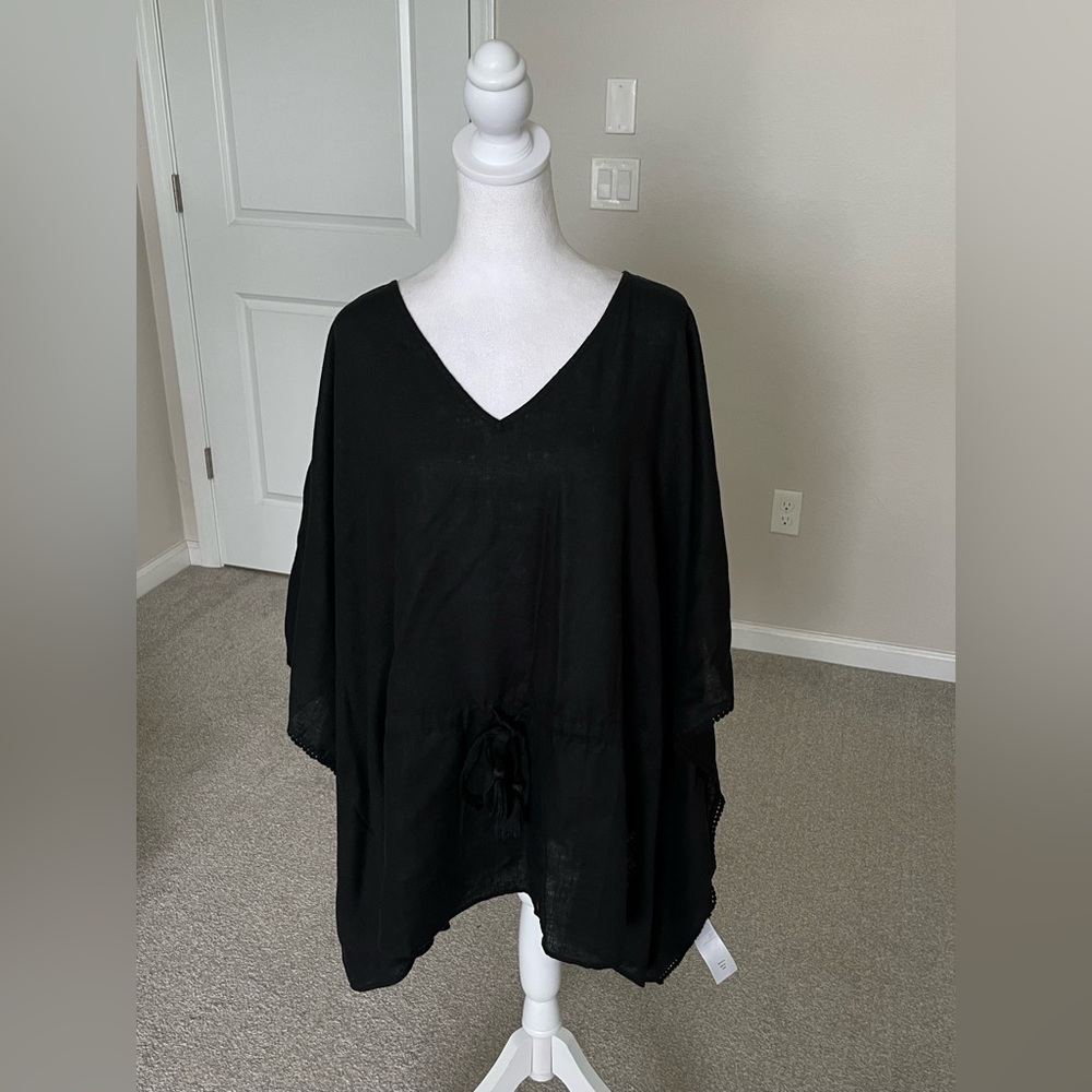 NWOT Colleen Lopez Black Linen Poncho Top Size 3X - Picture 2 of 12